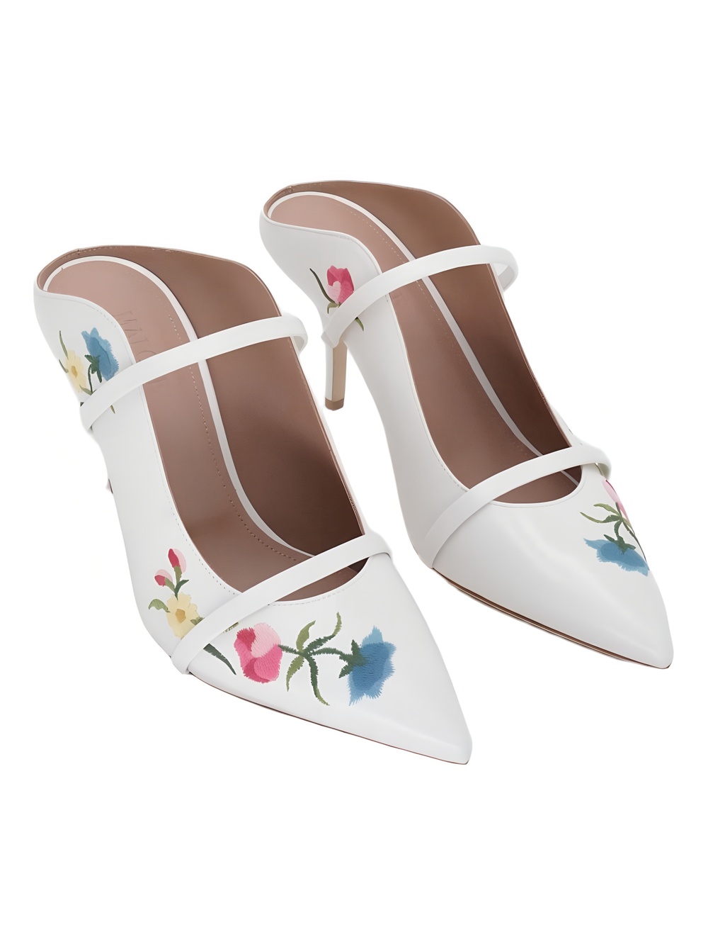 Malone Souliers Maureen Leather Dual-Band Mule Pumps Milk Floral Size 11